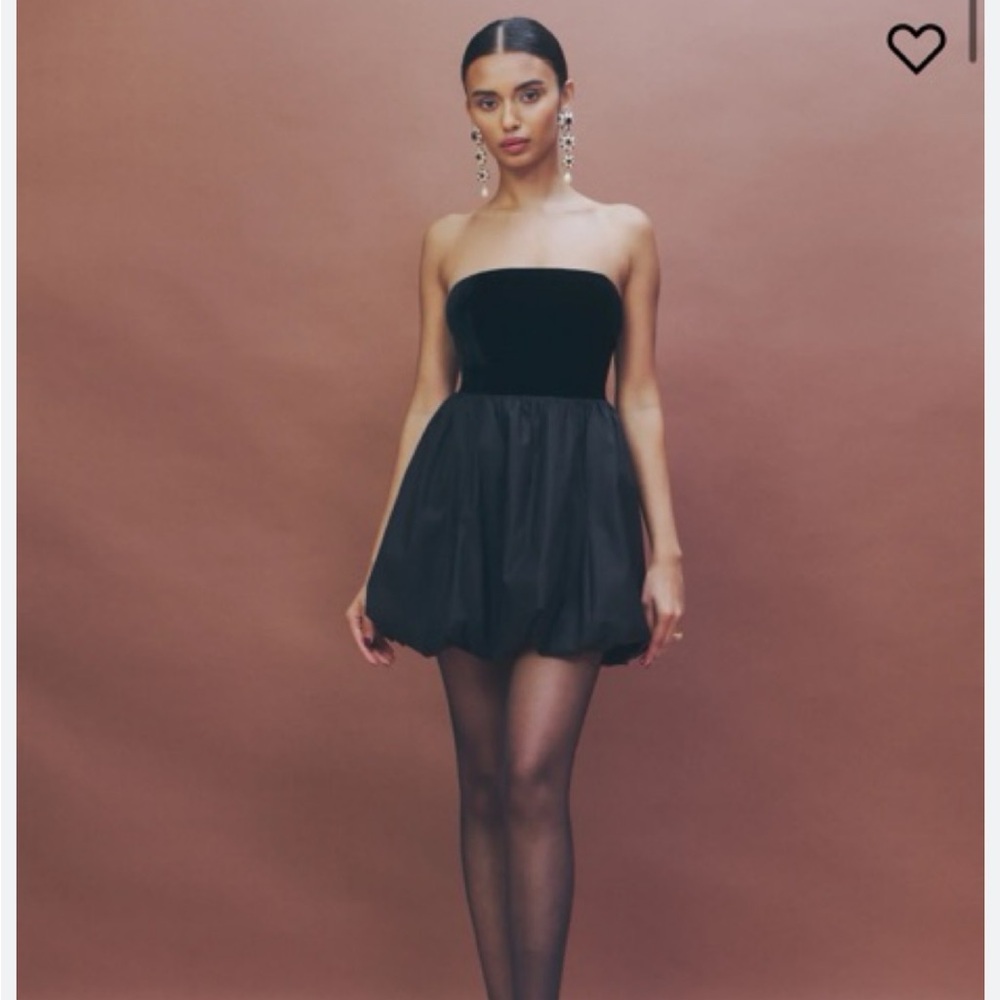 Reformation St Louis Black Velvet Mini Dress with Bubble Skirt